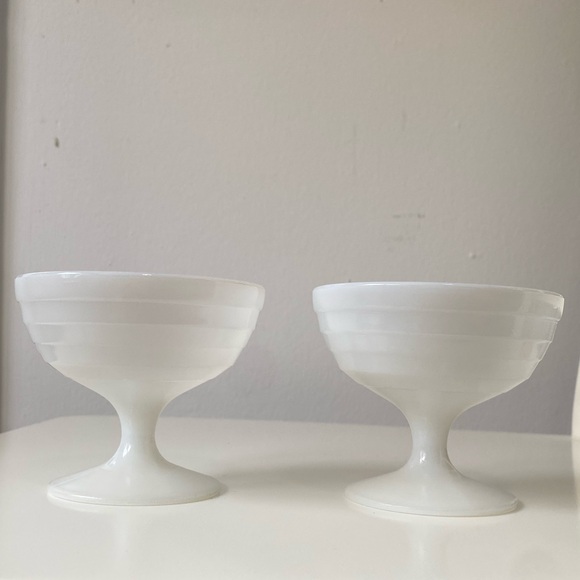 Vintage Platonite Sherbert Dish White Glass Dessert Bowls X2 - Picture 2 of 14